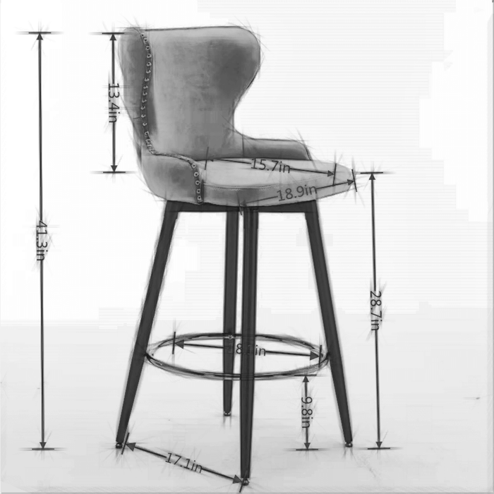 29" Modern Leathaire Fabric bar chairs,180° Swivel Bar Stool Chair for Kitchen,Tufted Gold Nailhead Trim Gold Decoration Bar Stools with Metal Legs,Set of 2 (Orange)