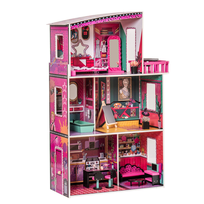 Vintage 90's wooden Dollhouse for Kids, Great Gift for Christmas, Birhday and Party