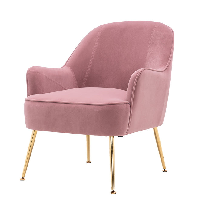 Modern Ergonomics Soft Velvet Fabric Material Accent Chair With Gold Legs And Adjustable Feet Screws For Indoor Home Living Room,Pink