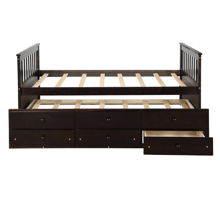 Twin Daybed with Trundle Bed and Storage Drawers, Wood Espresso lowrysfurniturestore