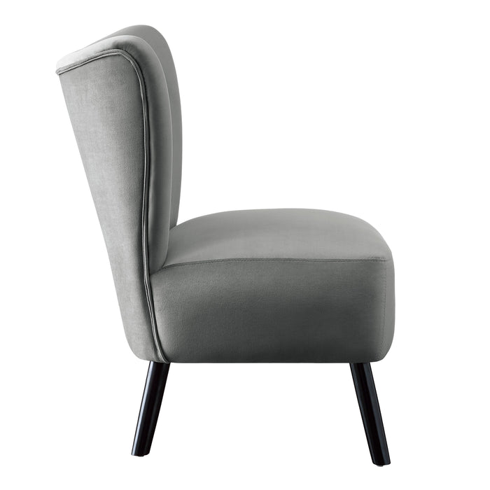 Unique Style Gray Velvet Covering Accent Chair Button-Tufted Back Brown Finish Wood Legs Modern Home Furniture | lowrysfurniturestore