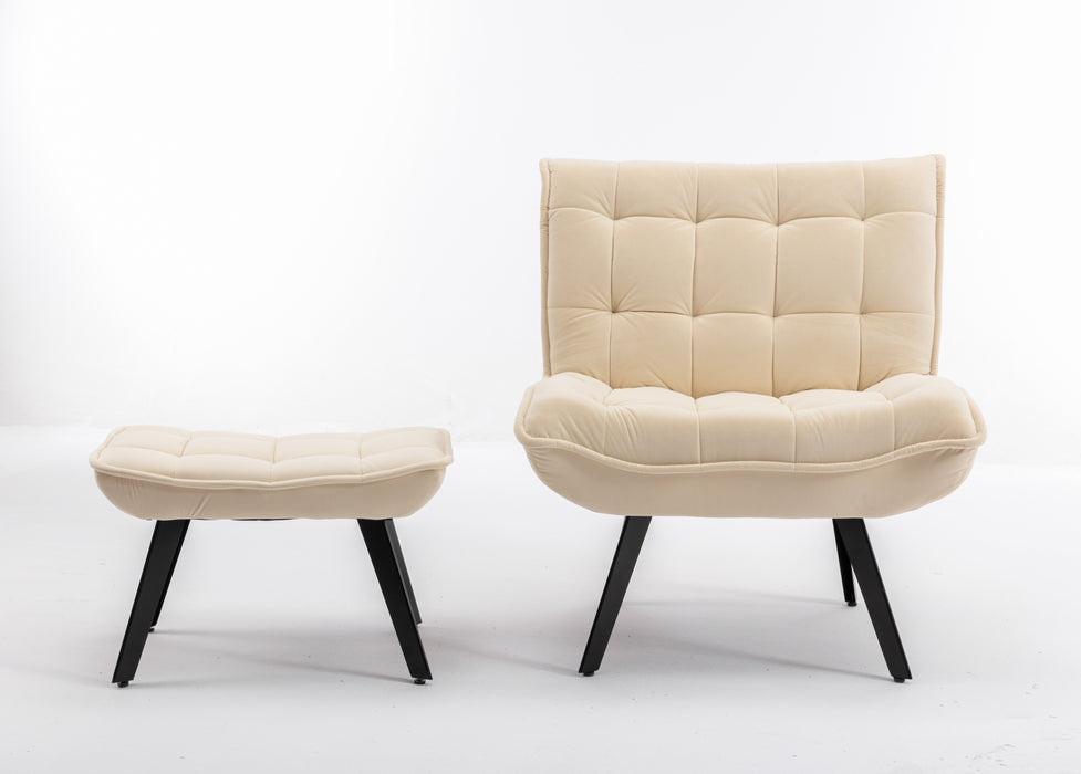 Modern Soft Velvet Fabric Material Large Width Accent Chair Leisure Chair Armchair TV Chair Bedroom Chair With Ottoman Black Legs For Indoor Home And Living Room,White