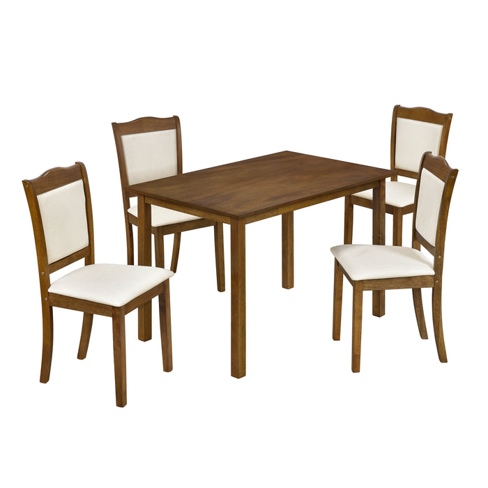 5-Piece Wood Dining Table Set Simple Style Kitchen Dining Set Rectangular Table with Upholstered Chairs for Limited Space (Walnut) | lowrysfurniturestore