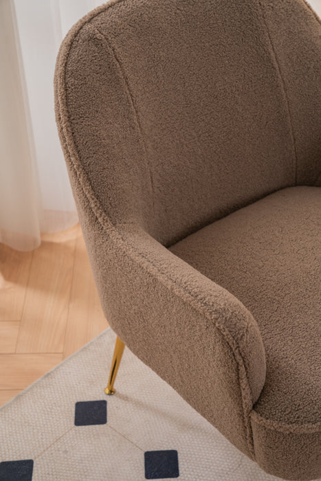 Modern Soft Teddy fabric Brown Ergonomics Accent Chair Living Room Chair Bedroom Chair Home Chair With Gold Legs And Adjustable Legs For Indoor Home