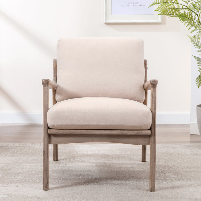 Wood Frame Armchair, Easy Assembly Mid Century Modern Accent Chair Lounge Chair for Living Room, Bedroom, Home Office,Tan Linen