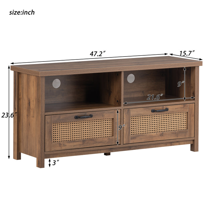 TV Stand,Two doors of TV cabinet, used for TV cabinet with a maximum size of 55 inches, rattan cabinet door, slide rail design, modern TV cabinet, yellow