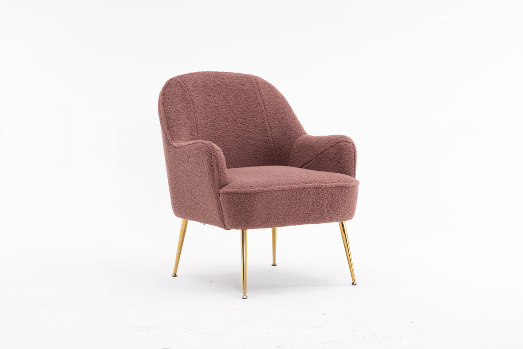 Modern Soft Teddy fabric Red Ergonomics Accent Chair Living Room Chair Bedroom Chair Home Chair With Gold Legs And Adjustable Legs For Indoor Home