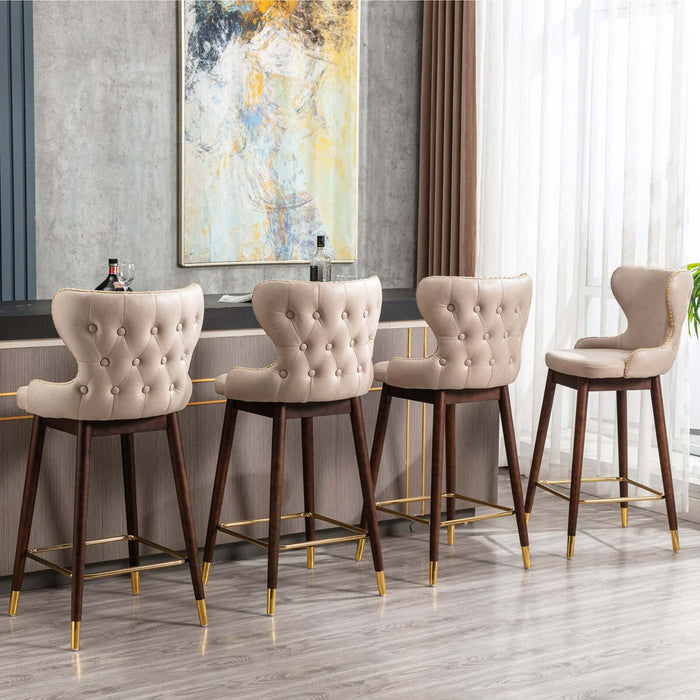 29.9" Modern Leathaire Fabric bar chairs, Tufted Gold Nailhead Trim Gold Decoration Bar stools,Set of 2 (Beige)