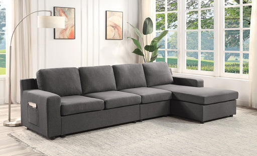 Waylon Gray Linen 4-Seater Sectional Sofa Chaise with Pocket lowrysfurniturestore