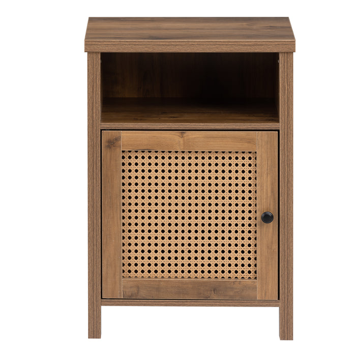 Nightstands Set of 2,bedside cupboard,Bedside table, drawer cabinet, single door side cabinet, rattan cabinet door, yellow,Two in a pack