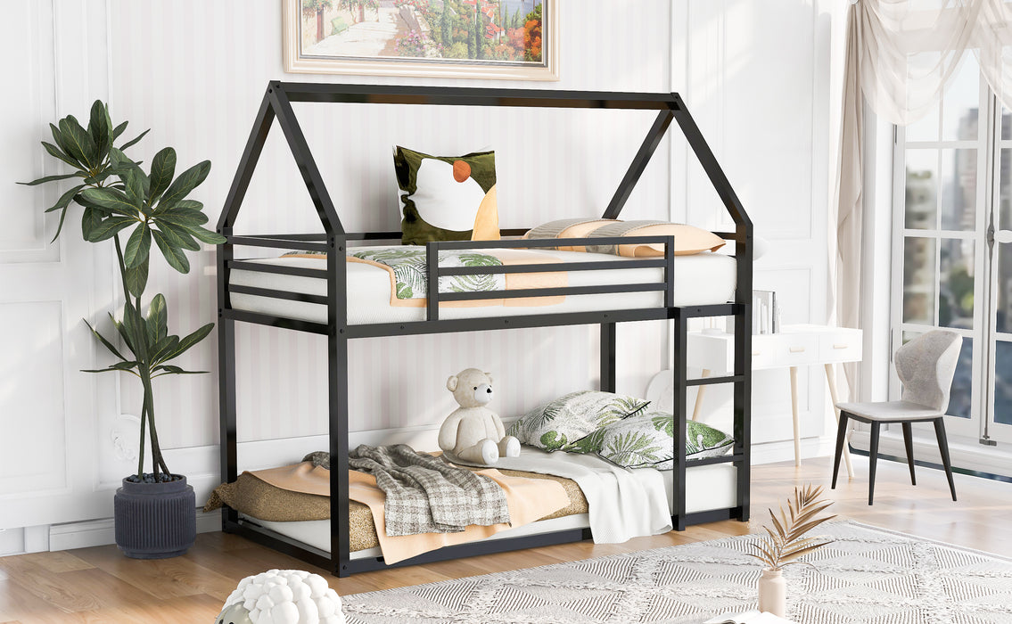 Twin over Twin House Bunk Bed with Built-in Ladder,Black
