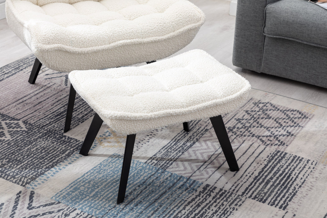 Modern Soft Teddy Fabric Material Large Width Accent Chair Leisure Chair Armchair TV Chair Bedroom Chair With Ottoman Black Legs For Indoor Home And Living Room,White