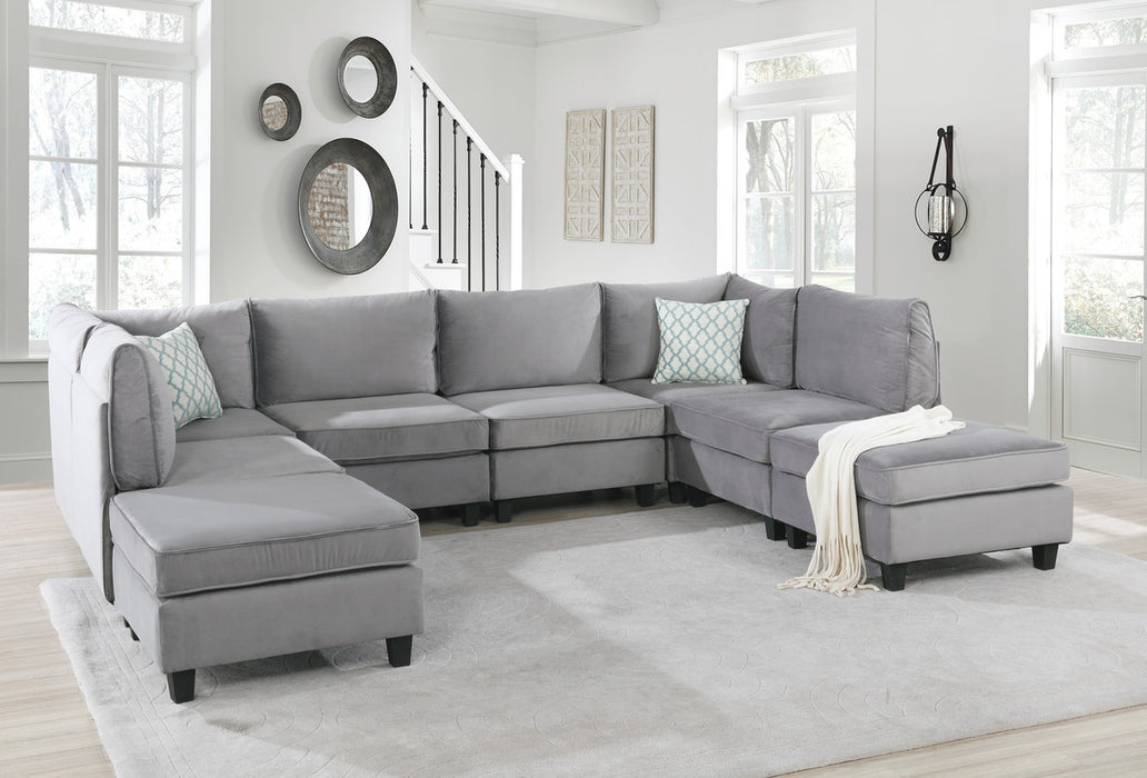 Zelmira Gray Velvet 8Pc Modular Sectional Sofa | lowrysfurniturestore