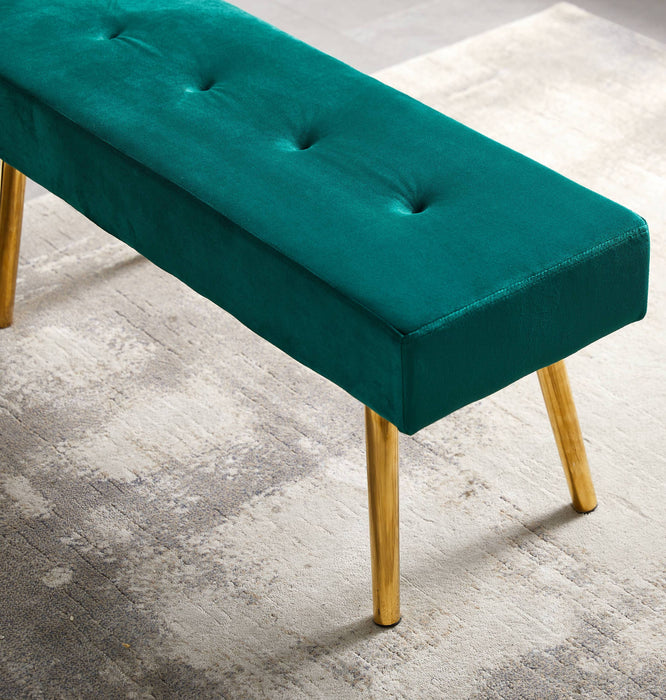 Long Bench Bedroom Bed End Stool Bed Benches Dark Green Tufted Velvet With Gold Legs