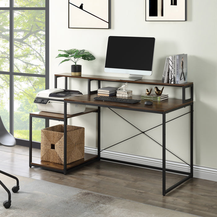 Home Office Computer Desk with Storage Shelves and Monitor Stand Riser Shelf Study Writing Desk Computer Table