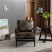 solid wood black antique painting removable cushion arm chair, mid-century PU leather accent chair
