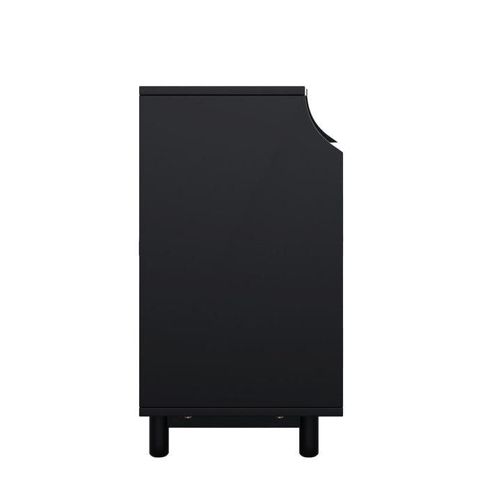 Nightstand with Storage Shelves and Cabinets for Living Room/Bedroom,Glass Door,USB Design,Black