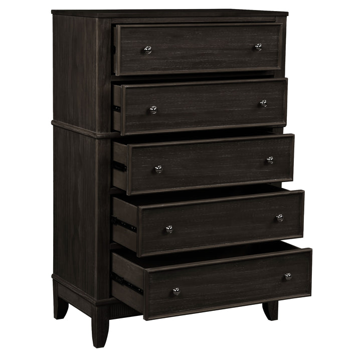 Chic Hazel 5 Drawers Chest Solid Wood, Coffee