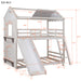 Twin Over Twin Bunk Bed Wood Bed with Roof, Window, Slide, Ladder ,Antique White(OLD SKU:LP000059AAK)