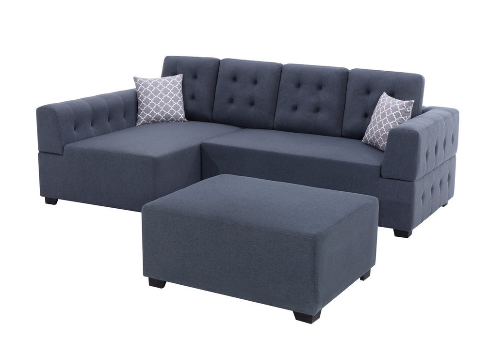 Ordell Dark Gray Linen Fabric Sectional Sofa with Left Facing Chaise Ottoman and Pillows