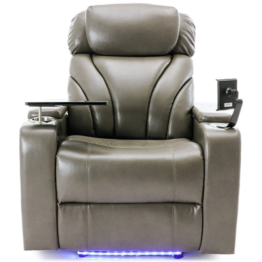 Gray Power Motion Recliner with USB Charging Port and Hidden Arm Storage Home Theater Seating with Convenient Cup Holder Design lowrysfurniturestore