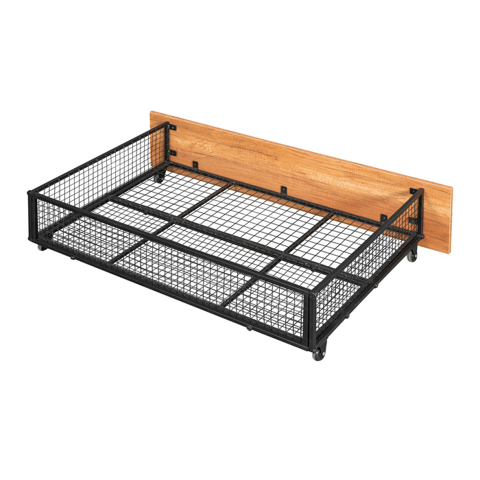 Black Full Over Twin & Twin Bunk Bed Metal Triple Bunk Bed with Drawers and Guardrails | lowrysfurniturestore