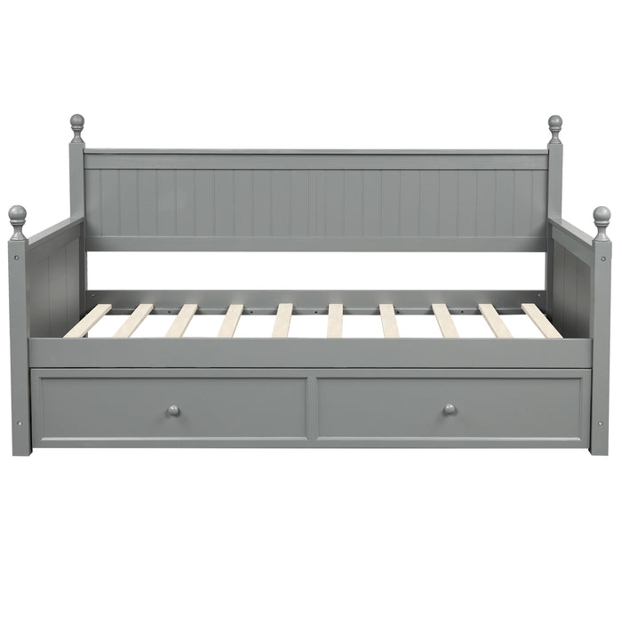 Twin Size Wood Daybed with Twin Size Trundle (Gray)