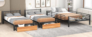 Black Full Over Twin & Twin Bunk Bed Metal Triple Bunk Bed with Drawers and Guardrails lowrysfurniturestore