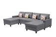 Nolan Gray Linen Fabric 4Pc Double Chaise Sectional Sofa with Pillows and Interchangeable Legs | lowrysfurniturestore