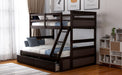 Espresso Solid Wood Twin over Full Bunk Bed with Storage | lowrysfurniturestore