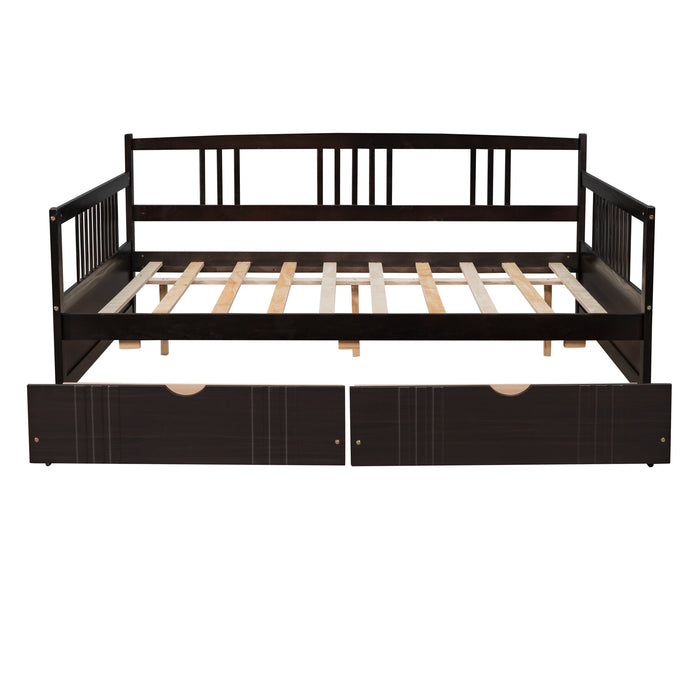 Full Size Daybed Wood Bed with Two Drawers, Espresso lowrysfurniturestore