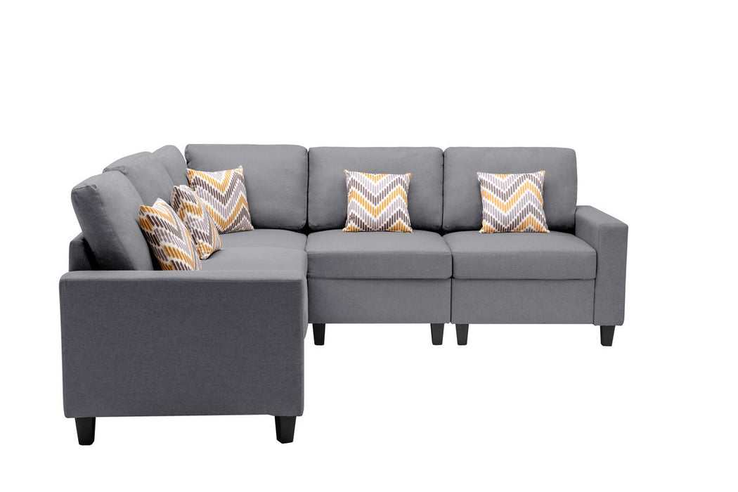Nolan Gray Linen Fabric 5Pc Reversible Sectional Sofa with Pillows and Interchangeable Legs