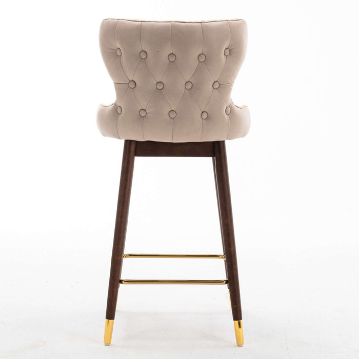 29.9" Modern Leathaire Fabric bar chairs, Tufted Gold Nailhead Trim Gold Decoration Bar stools,Set of 2 (Beige) | lowrysfurniturestore