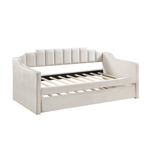 Twin Daybed with Trundle Upholstered Tufted Sofa Bed Velvet Beige | lowrysfurniturestore