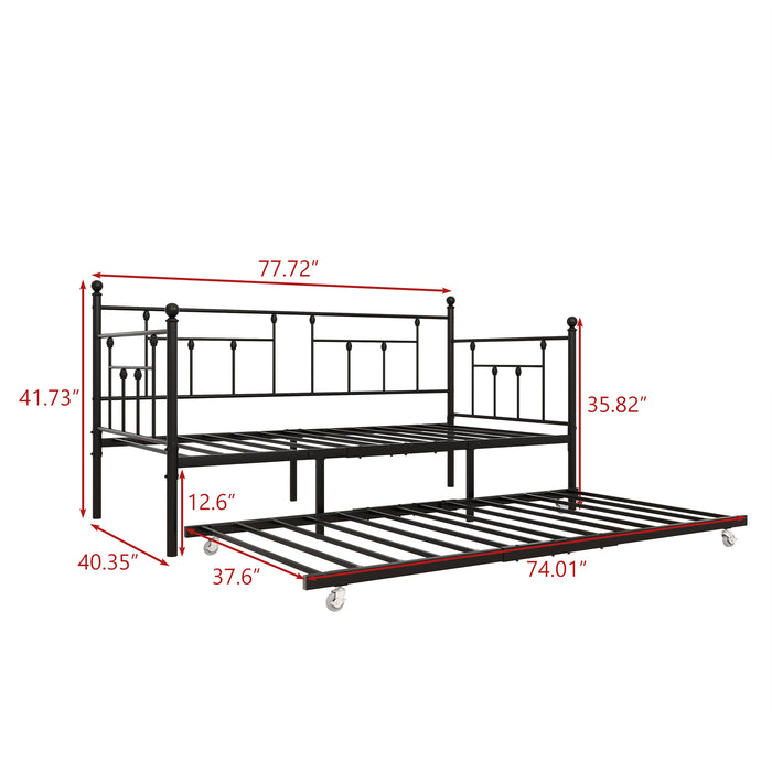 Metal Daybed Frame Twin Size Platform with trundle , No Box Spring Needed Black