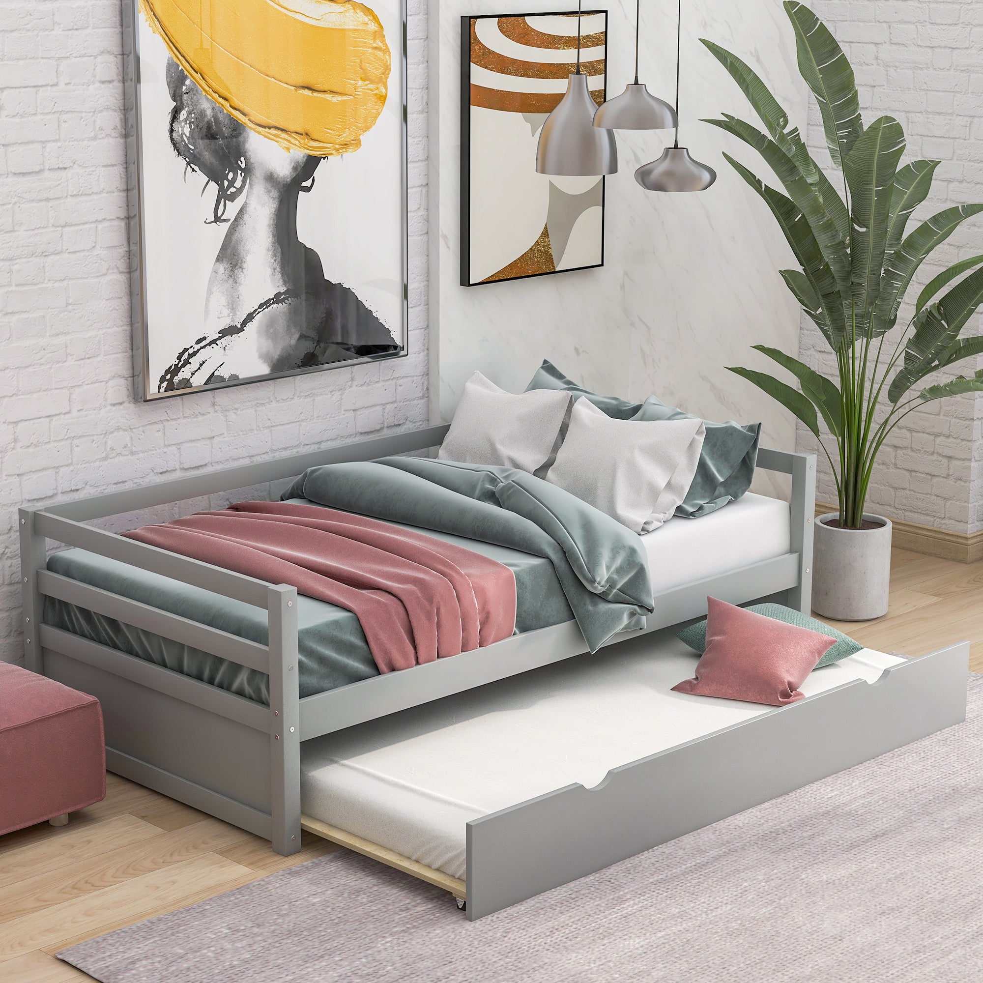 Gray twin shop bed with trundle