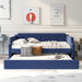 Twin Upholstered Daybed with Trundle Wood Slat Support Upholstered Frame Blue | lowrysfurniturestore