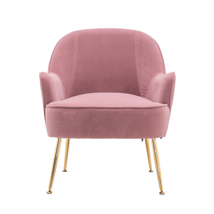 Modern Ergonomics Soft Velvet Fabric Material Accent Chair With Gold Legs And Adjustable Feet Screws For Indoor Home Living Room,Pink