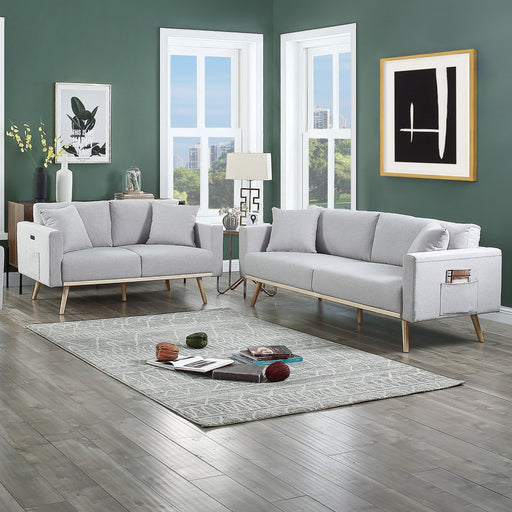 Easton Light Gray Linen Fabric Living Room Set with USB Charging Ports Pockets & Pillows | lowrysfurniturestore