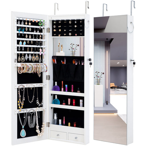 Fashion Simple Jewelry Storage Mirror Cabinet With LED Lights Can Be Hung On The Door Or Wall | lowrysfurniturestore