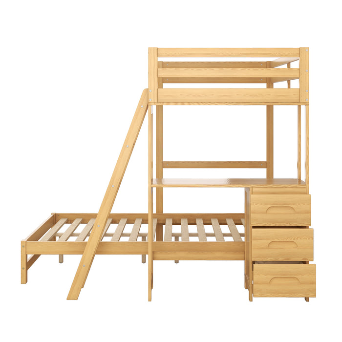 Natural Twin over Full Bunk Bed with Built-in Desk and Three Drawers lowrysfurniturestore