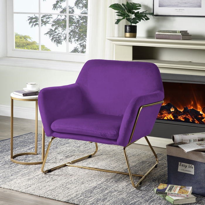 Keira Purple Velvet Accent Chair with Metal Base lowrysfurniturestore