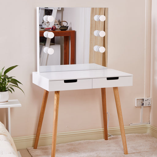 Wooden Vanity Table Makeup Dressing Desk with LED Light,White | lowrysfurniturestore