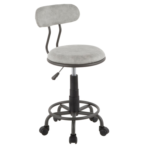 Task Chair in Grey Metal and Light Grey Faux Leather | lowrysfurniturestore