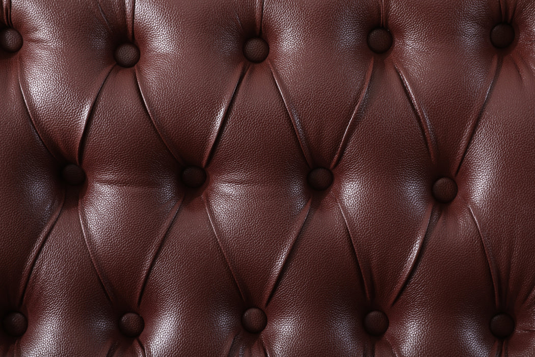 PU Leather Accent Chair, Upholstered Lounge Sofa Armchair, Comfortable Armchair with Wooden Legs in Log Color, Modern Button Reading Chair for Bedroom Living Room, Dark Brown