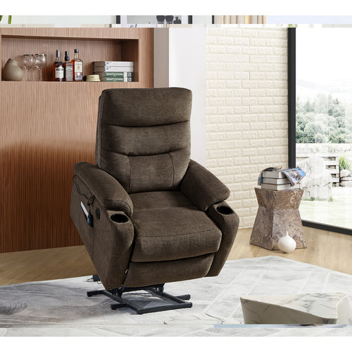 Lift Chair Dark Brown with Massage and Heat 3 Positions, 2 Side Pockets and Cup Holders Lift Recliner lowrysfurniturestore