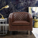 Accent Barrel chair living room chair with nailheads and solid wood legs Brown pu leather lowrysfurniturestore