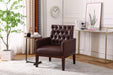 PU Leather Accent Chair, Upholstered Lounge Sofa Armchair, Comfortable Armchair with Wooden Legs in Log Color, Modern Button Reading Chair for Bedroom Living Room, Dark Brown