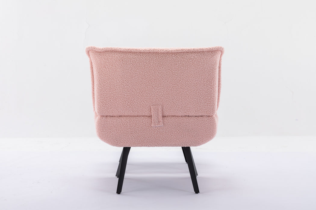 Modern Soft Teddy Fabric Material Large Width Accent Chair Leisure Chair Armchair TV Chair Bedroom Chair With Ottoman Black Legs For Indoor Home And Living Room,Pink