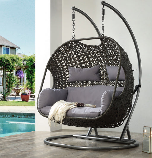 Patio Swing Chair with Stand Fabric & Wicker lowrysfurniturestore